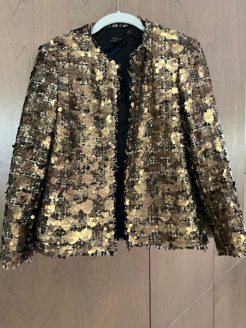 ZARA Woman Gold Bronze Sequin Statement Jacket Blazer